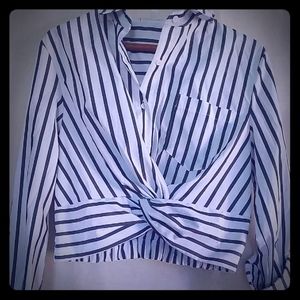 Stripped Sinched Long Sleeve Shirt
